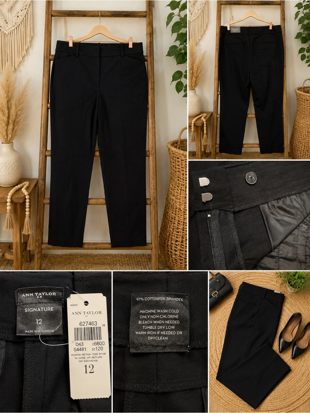 Ann Taylor Black Signature Stretch Chinos NWT Sz 12 Business Casual, Ankle Pants